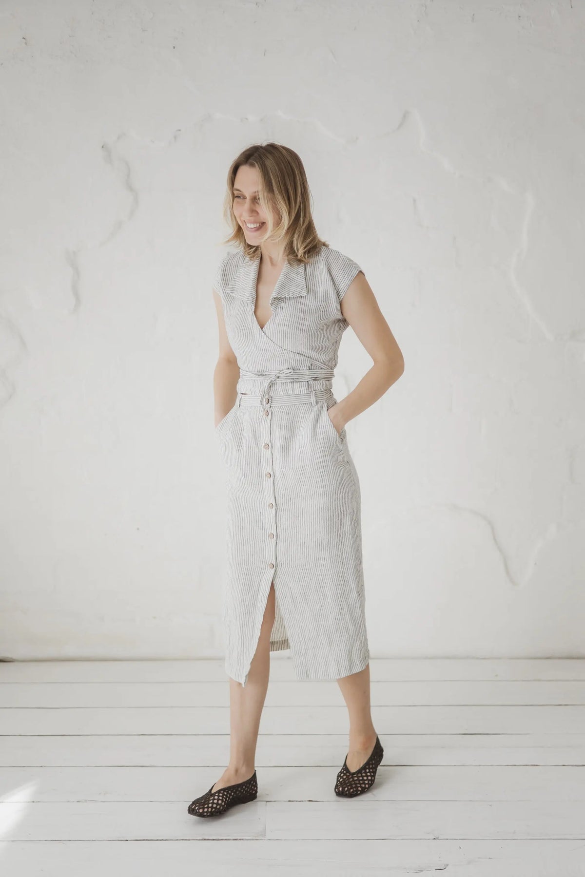 Linen Front-Button Skirt - Stella Epic Linen