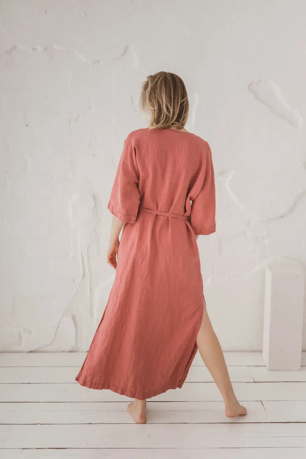 Epic Linen linen kaftan maxi dress, back view