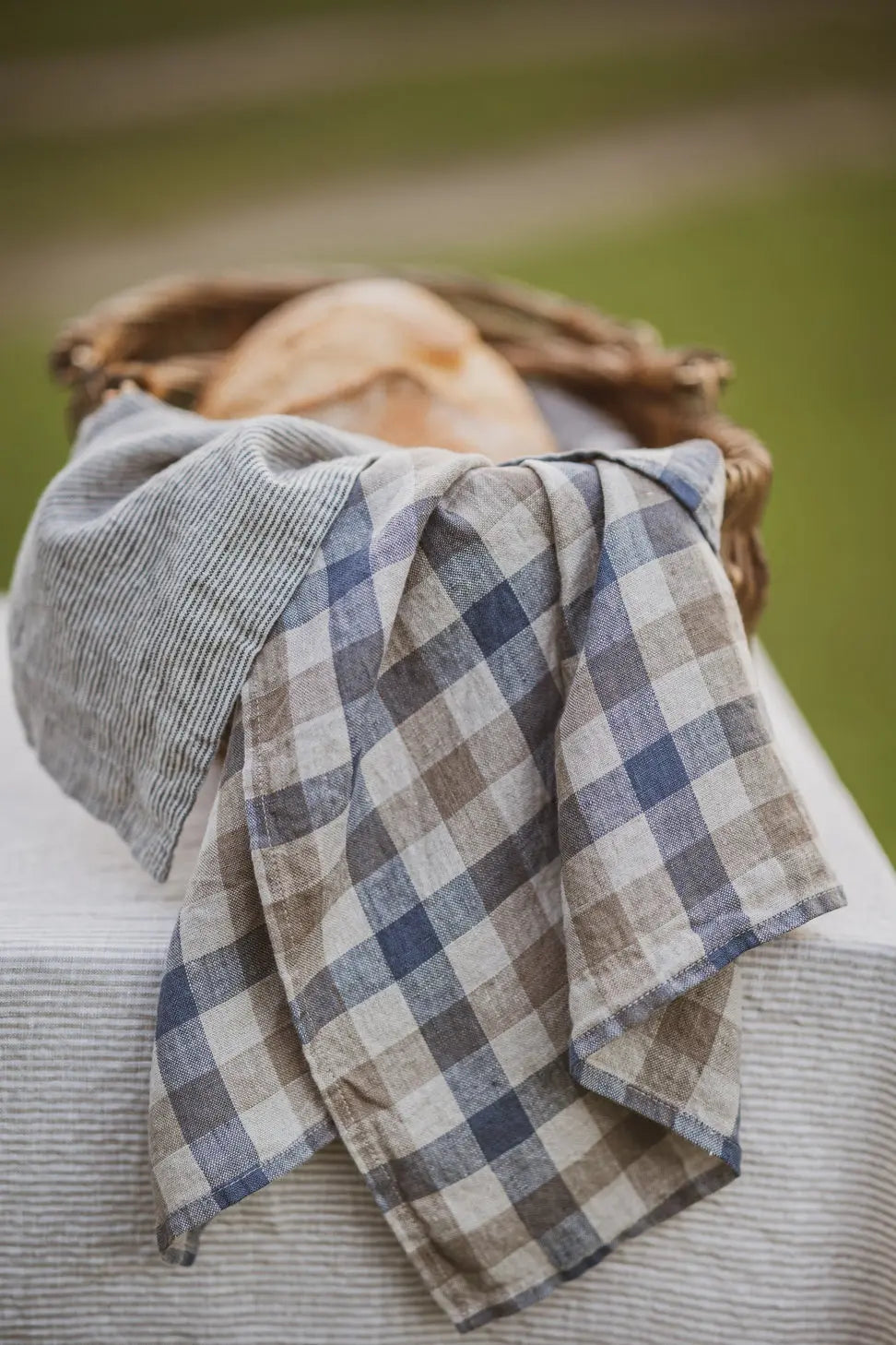 100% Pure Linen Kitchen Tea Towels Set of 4 In Blue Gray Gingham Checks Epic Linen