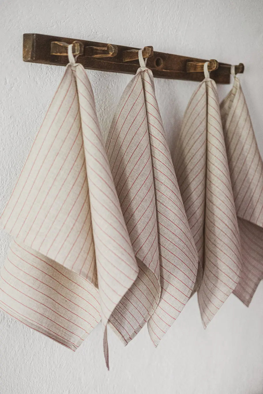 100 % Pure Linen Kitchen Tea Towels Set of 2 In Natural Red Stripes Epic Linen
