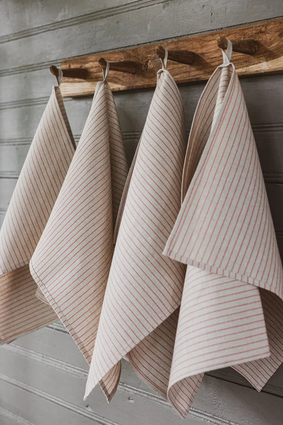 100 % Pure Linen Kitchen Tea Towels Set of 2 In Natural Small Red Stripes Epic Linen
