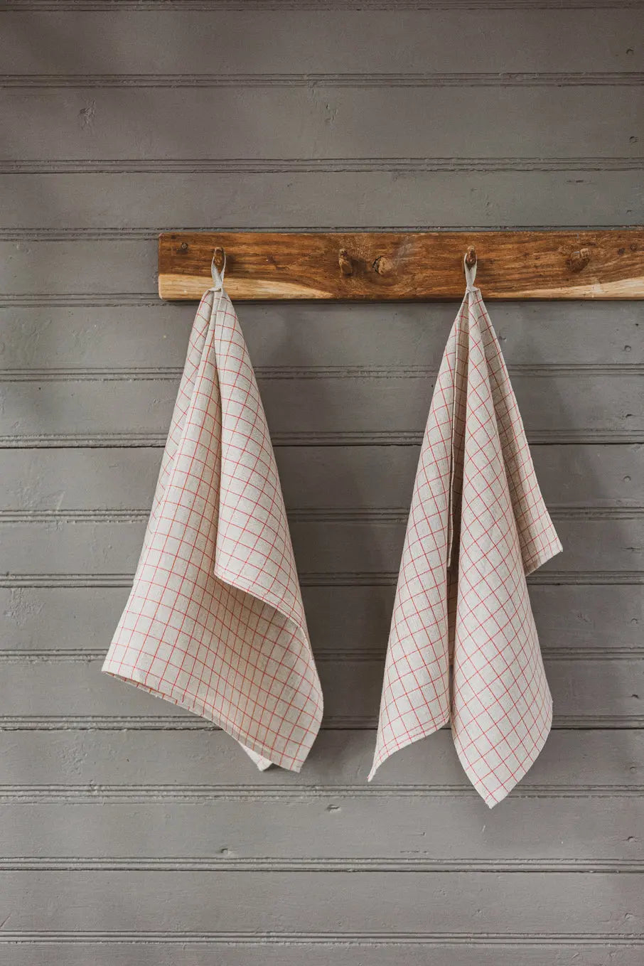 100% Pure Linen Kitchen Tea Towels In Natural Red Checks x 2 Epic Linen