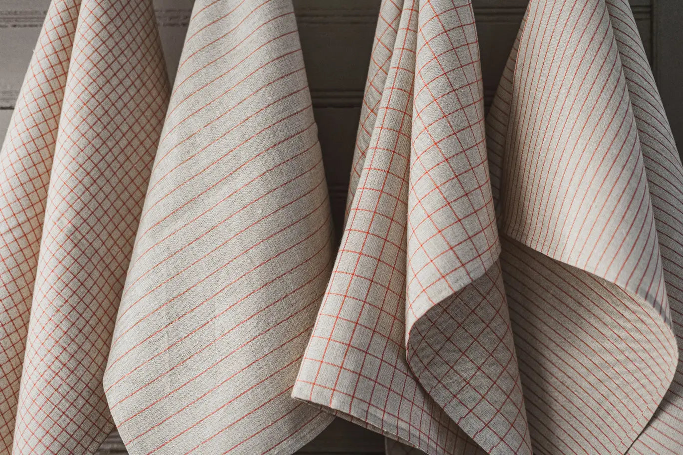 100 % Pure Linen Kitchen Tea Towels Set of 4 In 4 different Natural-Red patterns Epic Linen