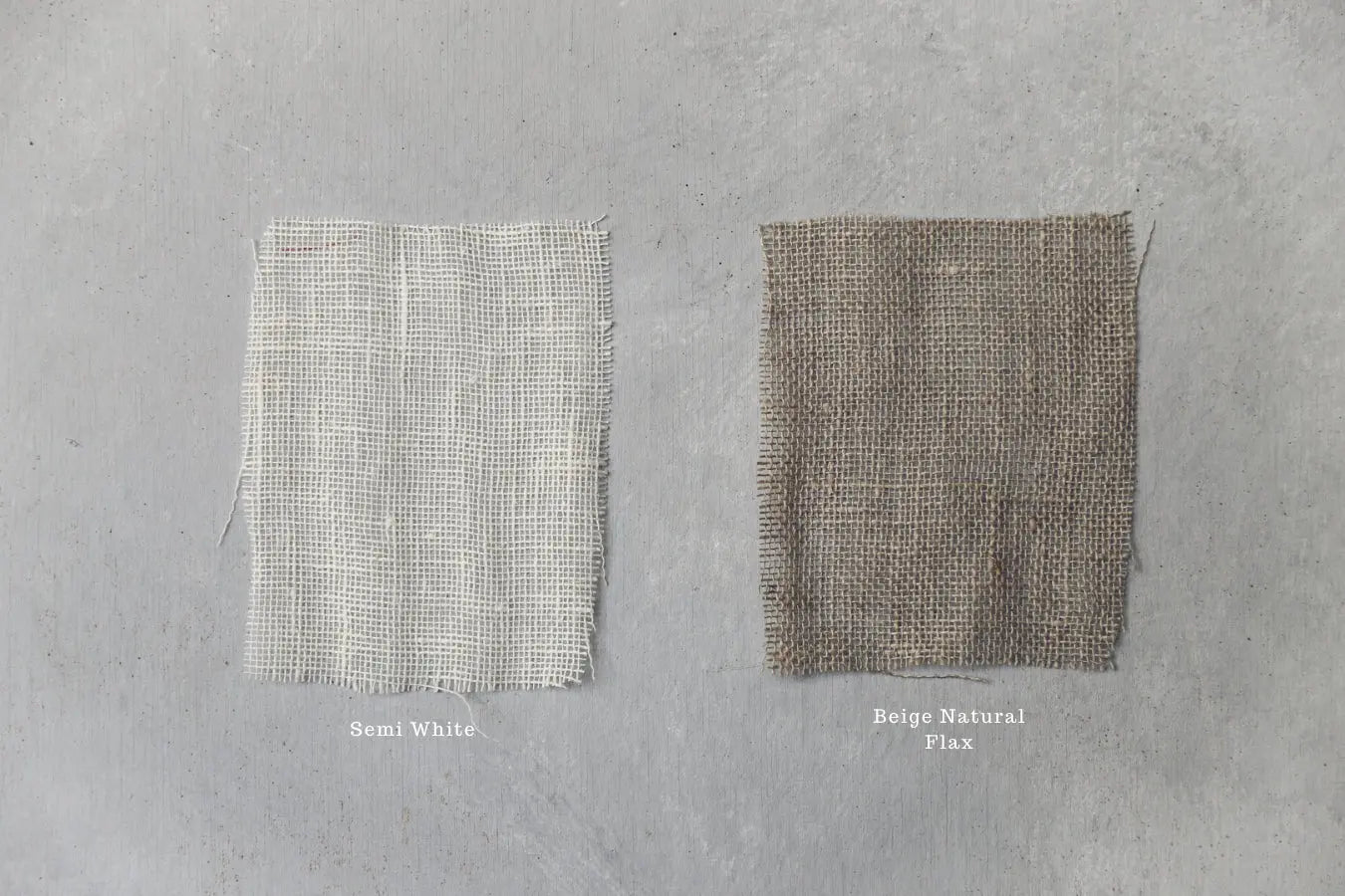 Gauze linen curtain fabric color samples in Semi White and Beige Natural Flax