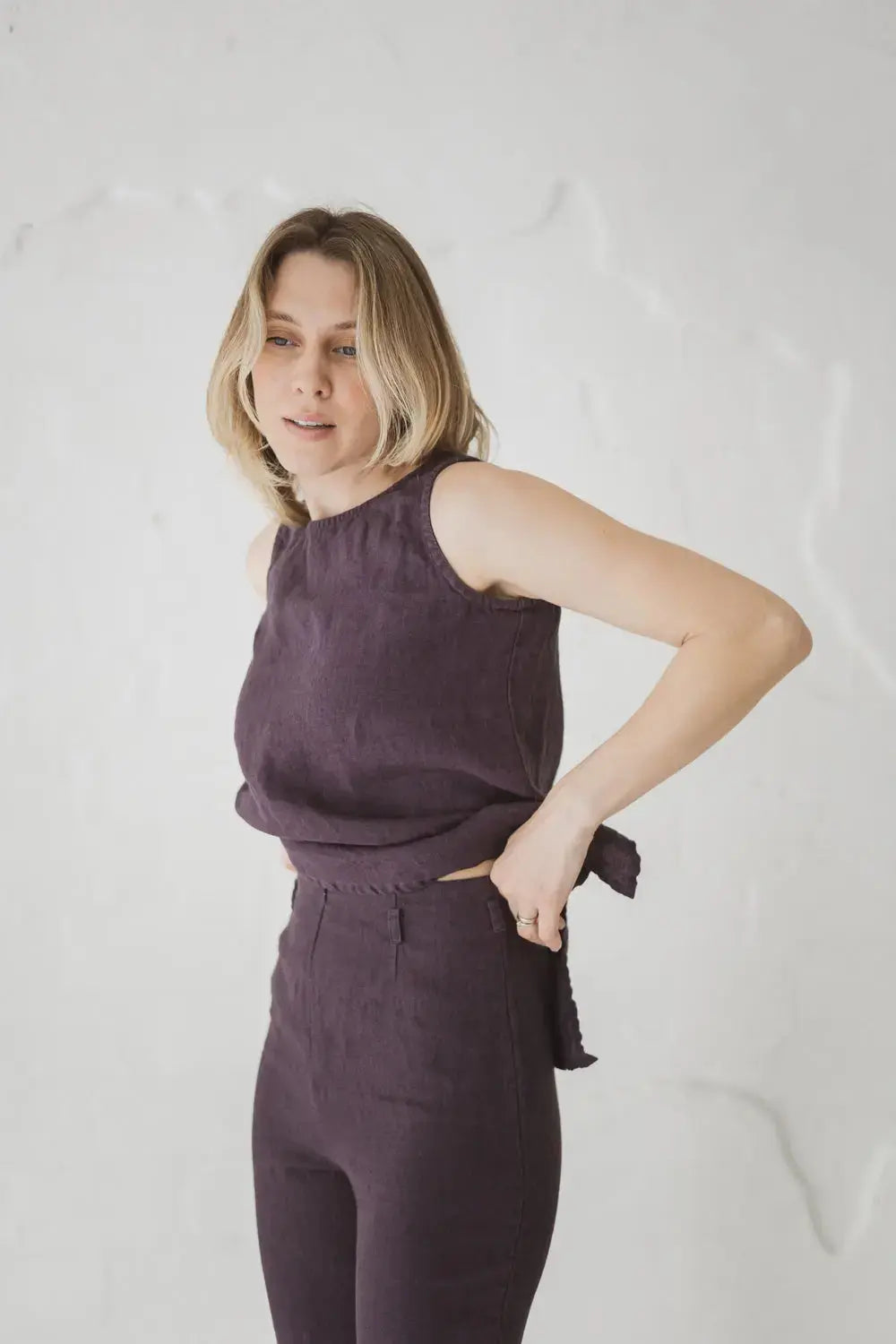 High waist linen flare pants — side view