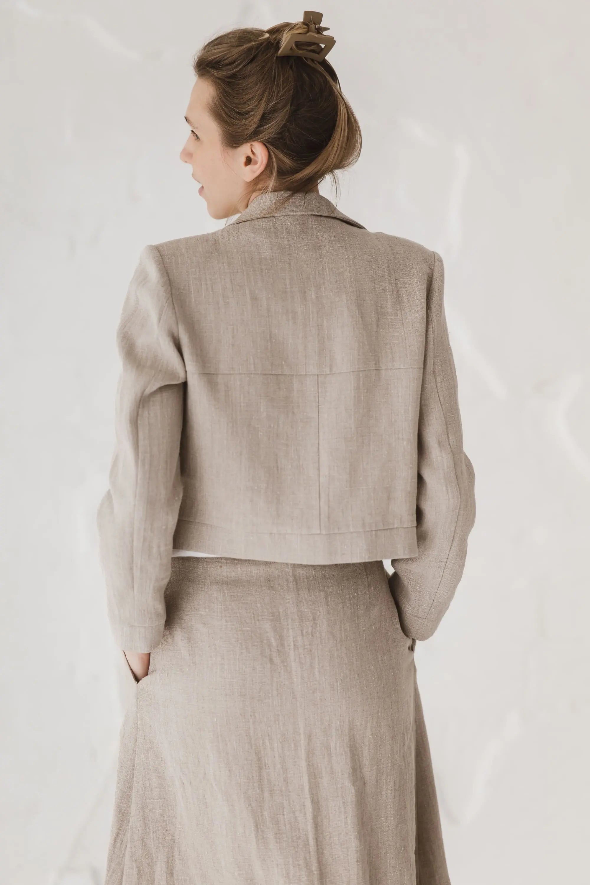 Structured Cropped Linen Blazer — back view