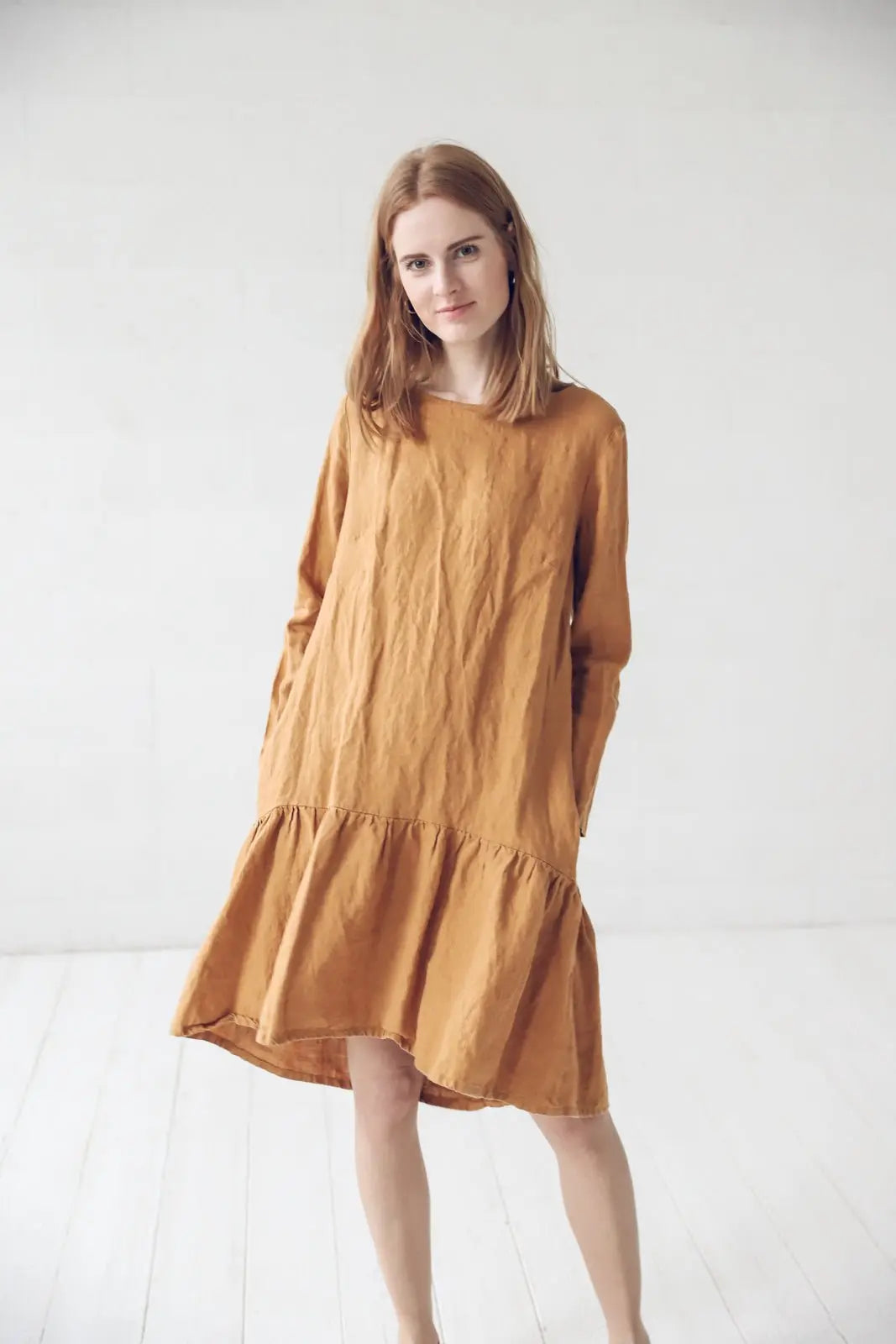 Ruffled Linen Dress with Belt - Epic Linen luxury linen