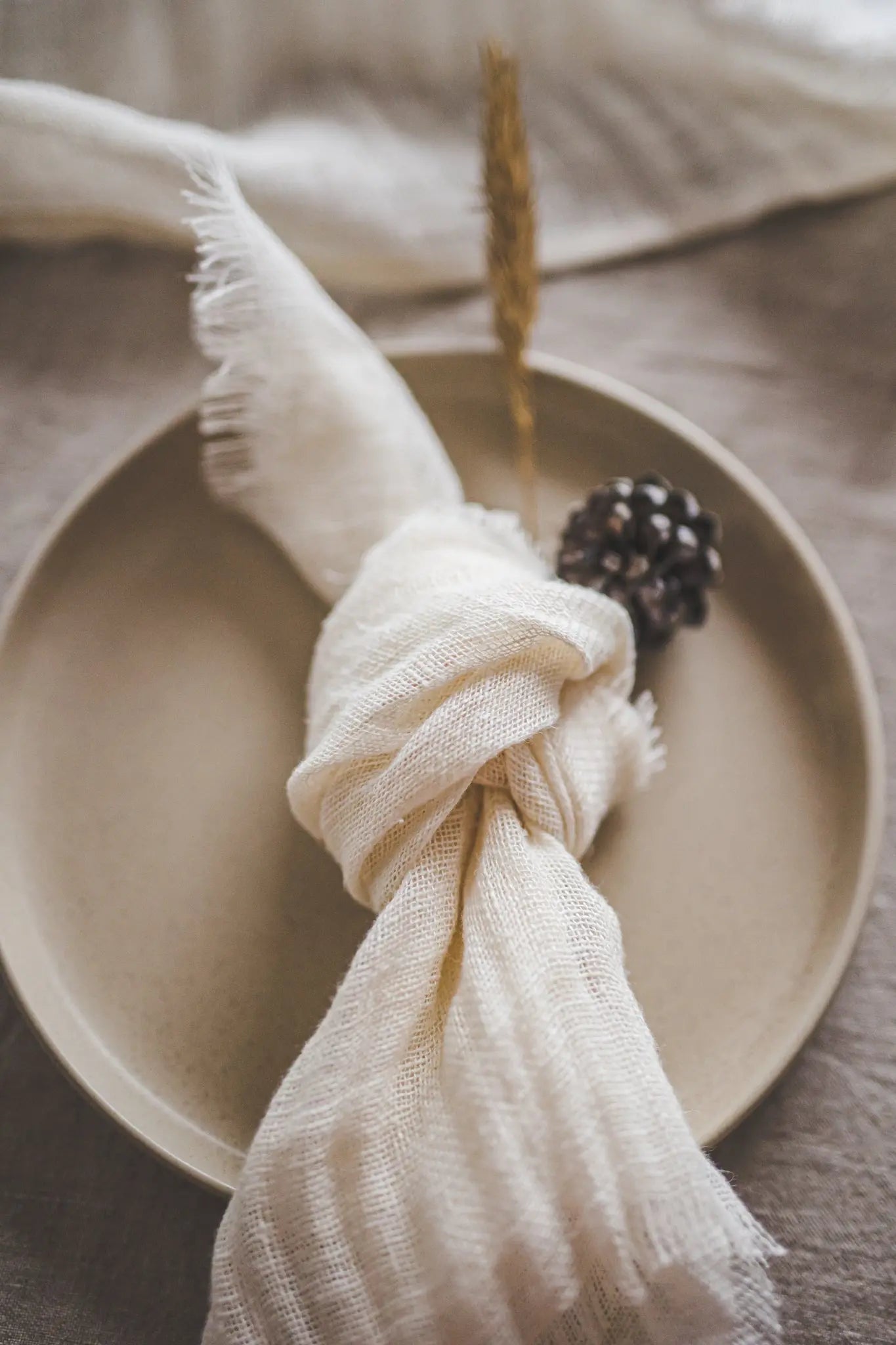 Set of 2 Gauze Linen Raw Edge Napkins In Semi White Color - Epic Linen luxury linen