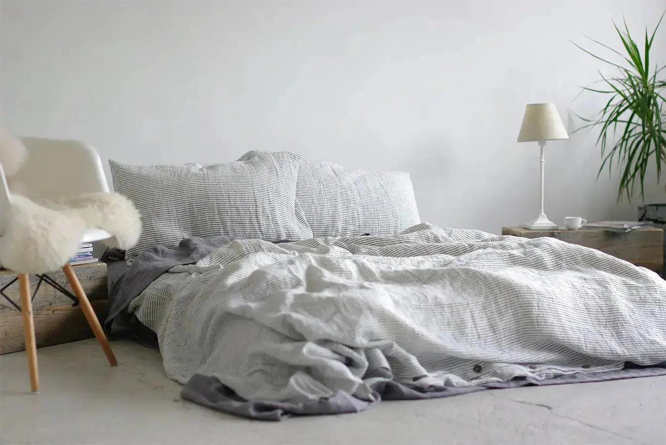 Soft Linen Duvet Cover Blue Gray Stripes - Epic Linen luxury linen