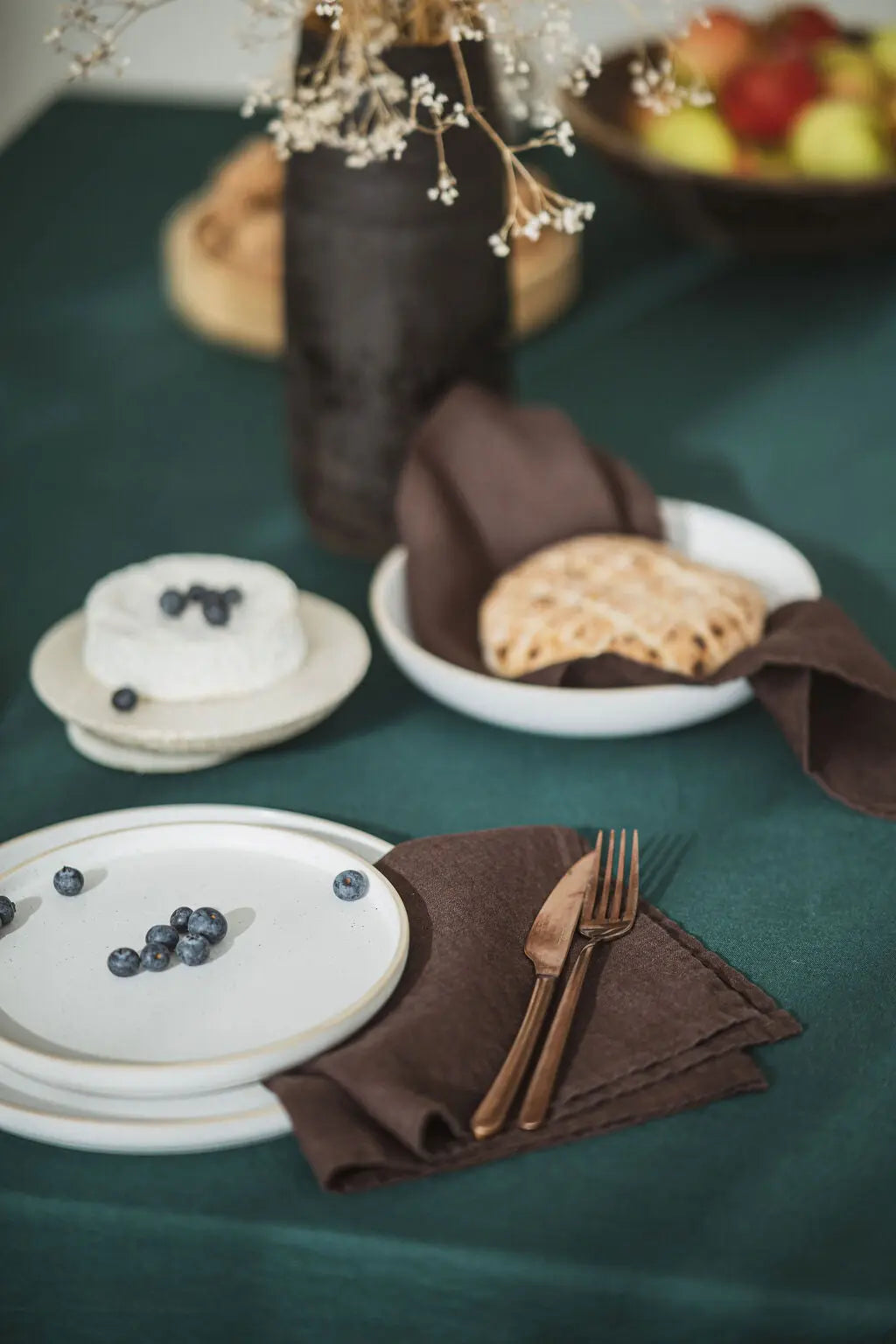 Set of 2 Stonewashed Natural Linen Napkins in Chocolate Brown Epic Linen