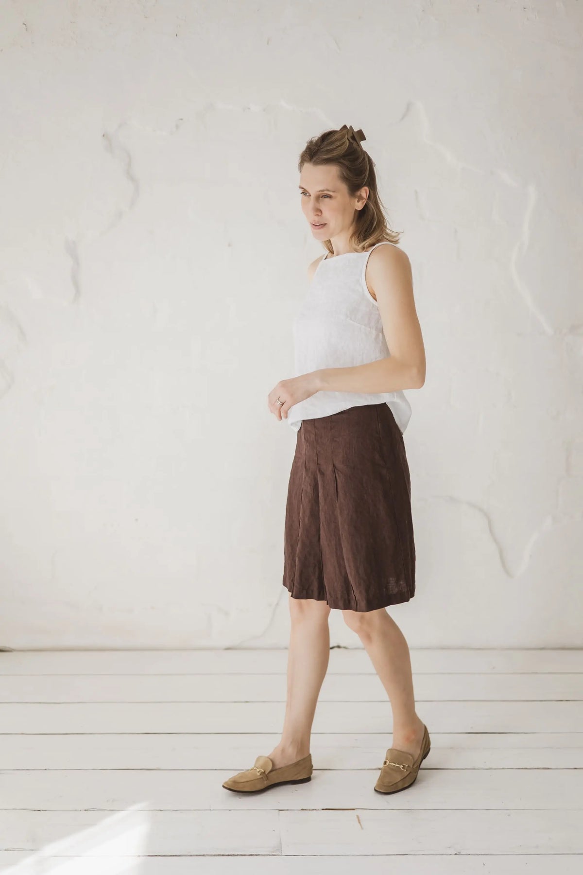 Knee-Length Pleated Linen Skirt - Penelope