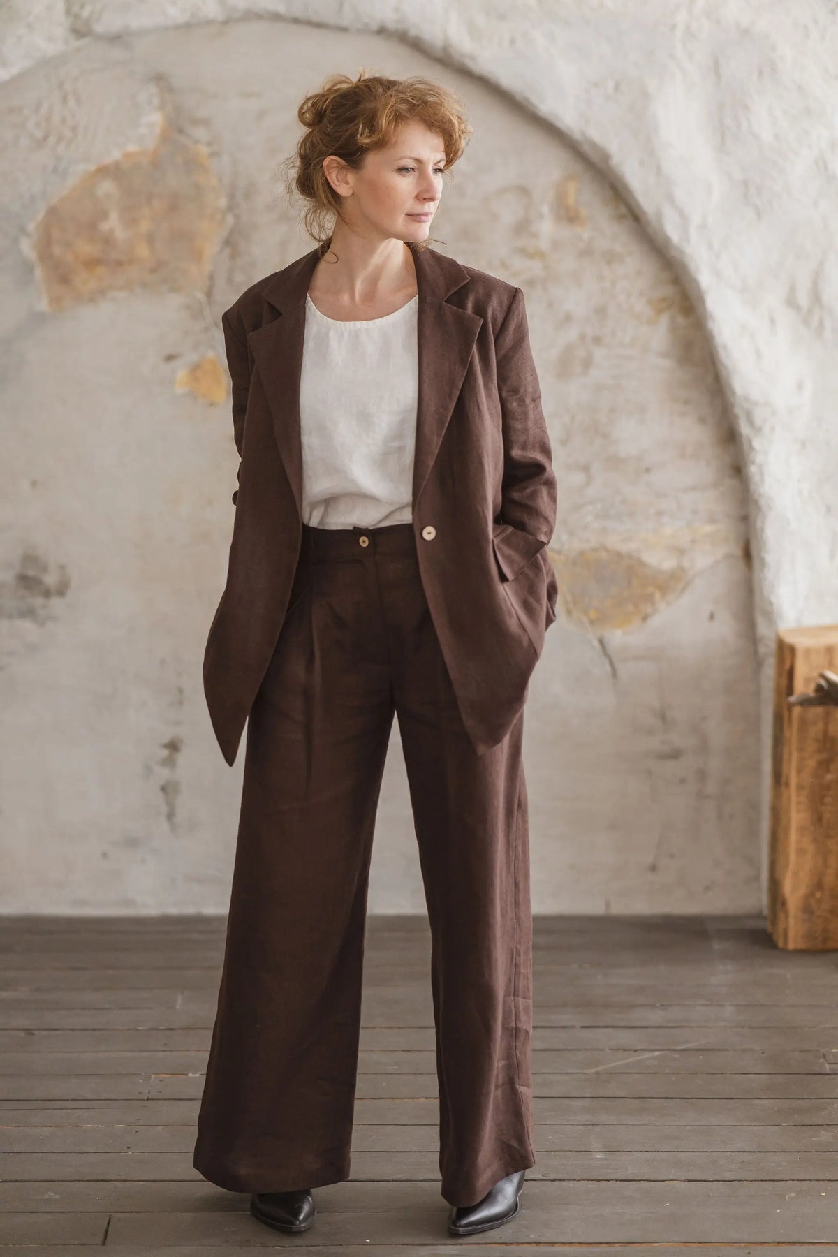 High-Waisted Wide Leg Pleated Suit Linen Trousers Epic Linen