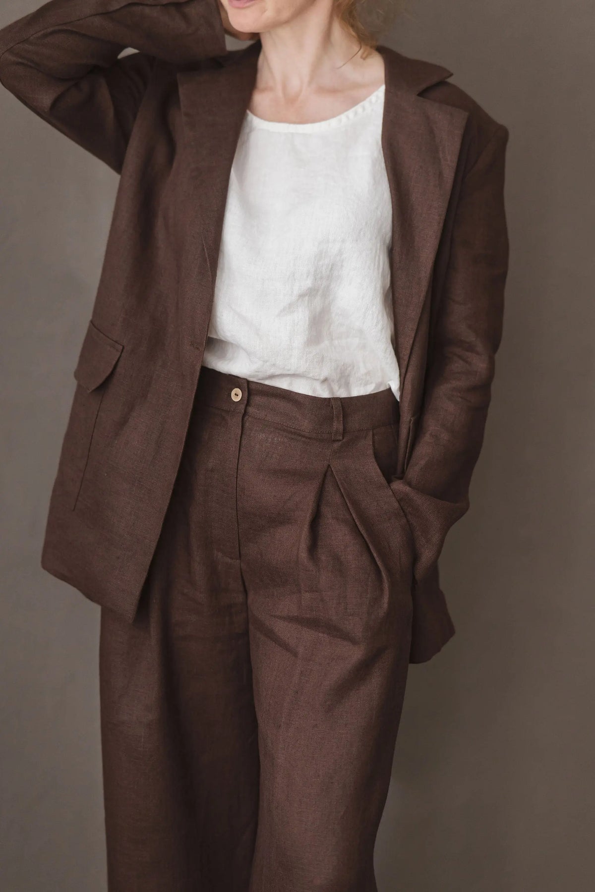 High-Waisted Wide Leg Pleated Suit Linen Trousers Epic Linen