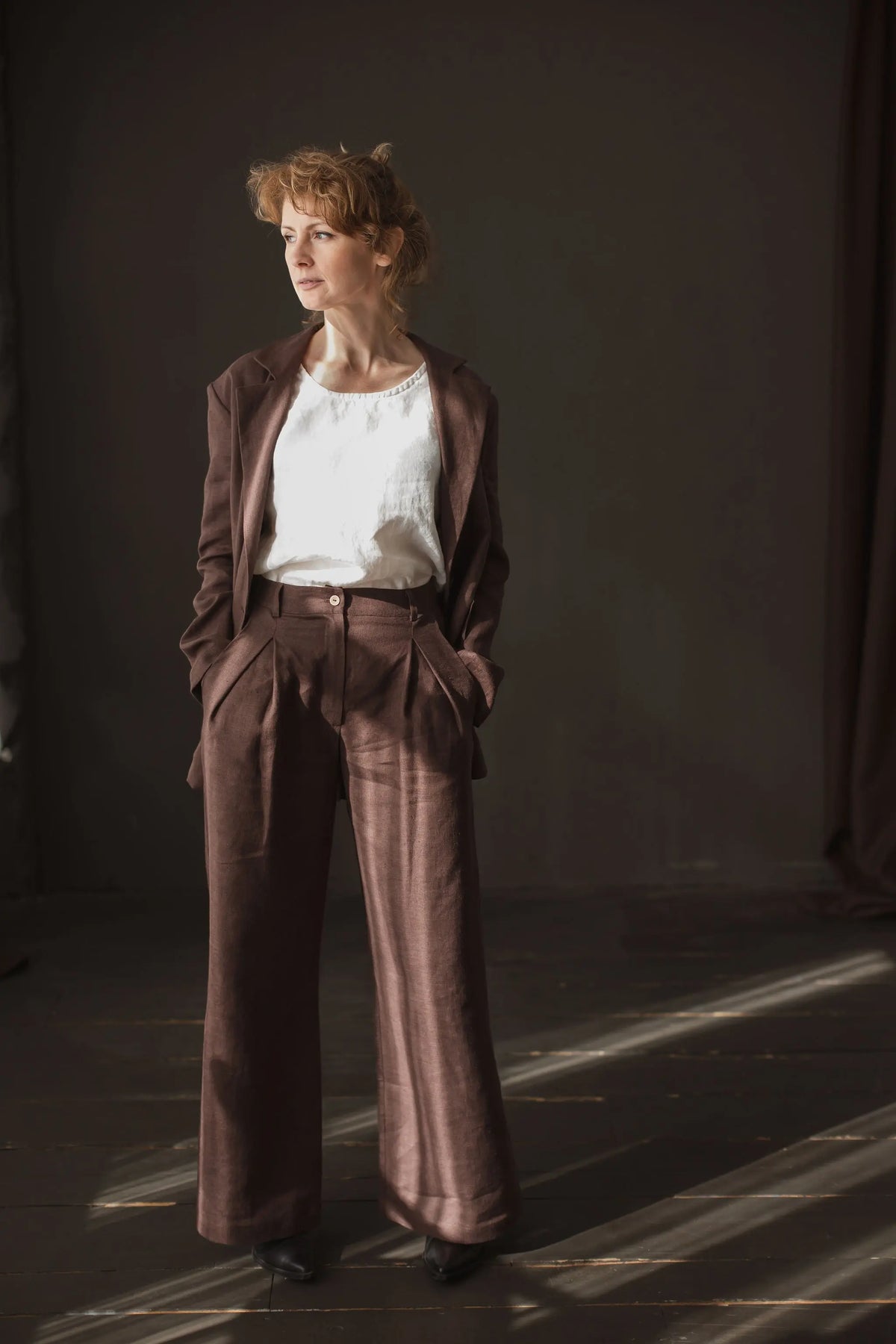 High-Waisted Wide Leg Pleated Suit Linen Trousers Epic Linen