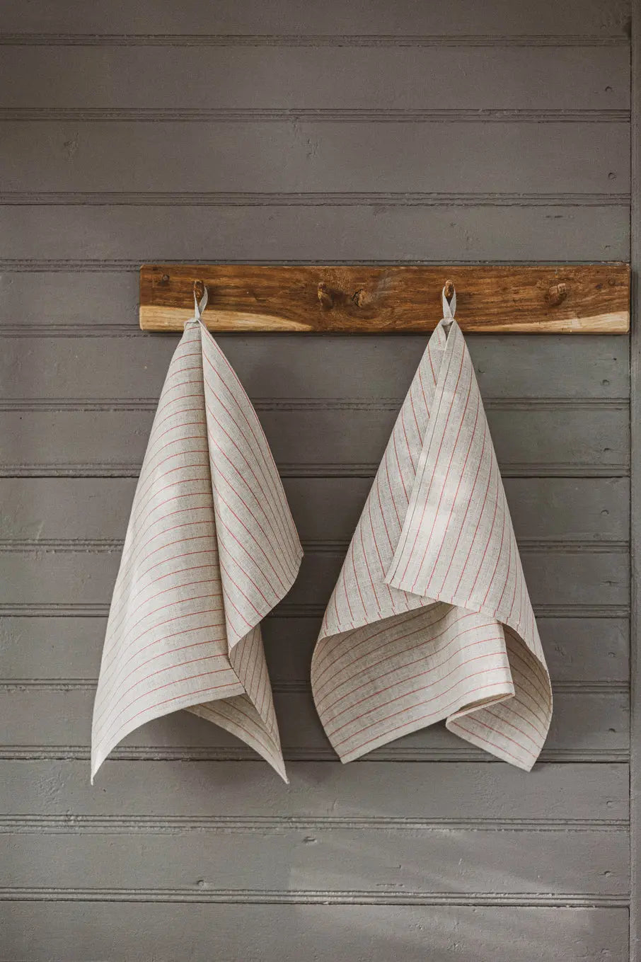 100 % Pure Linen Kitchen Tea Towels Set of 2 In Natural Red Stripes Epic Linen
