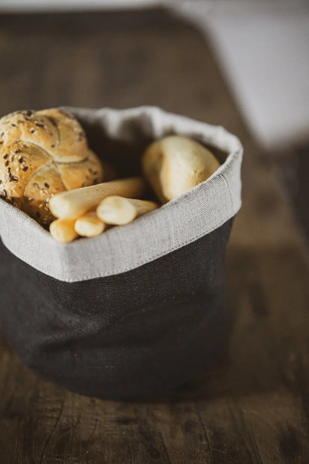 Heavy Linen Kitchen Storage Basket: Black Natural Epic Linen