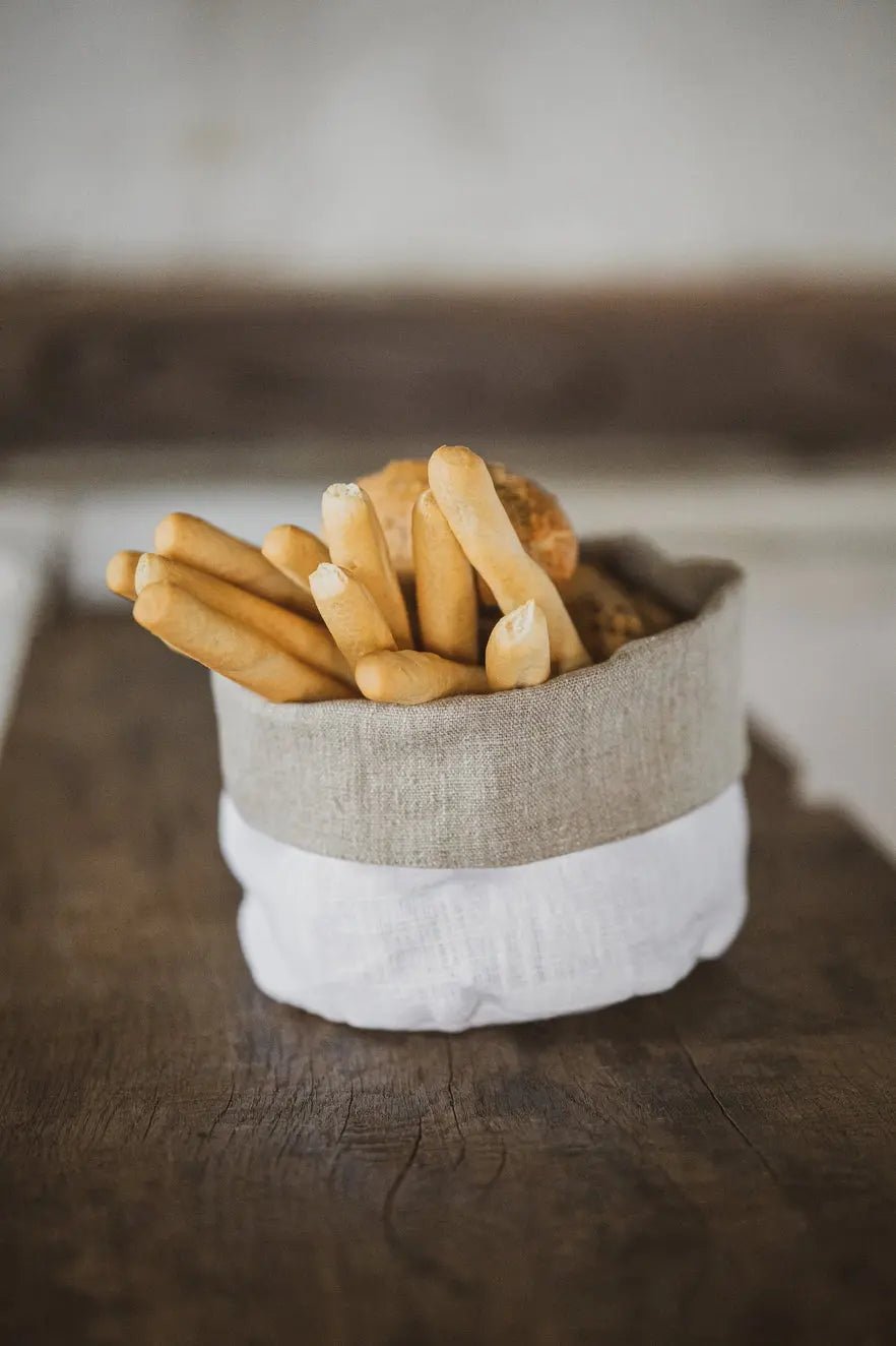Heavy Linen Kitchen Storage Basket: White Natural Epic Linen