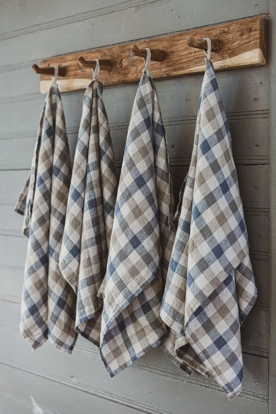 Set of 2 Linen Kitchen Towels Gingham Blue Natural Epic Linen