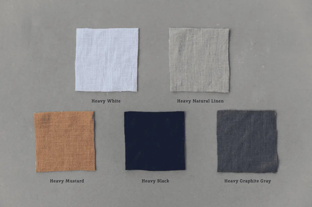 Fabric swatches in various colors on a gray background