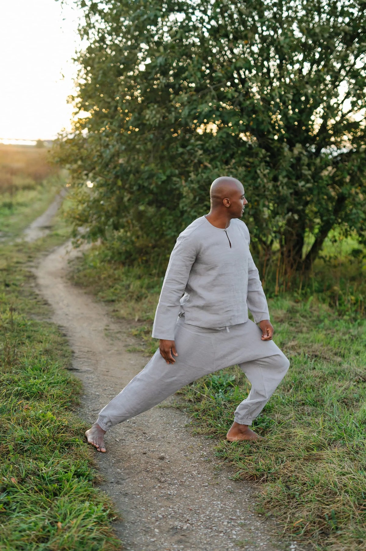 Yogabyxor i linne - Haremsbyxor med dragsko i midjan