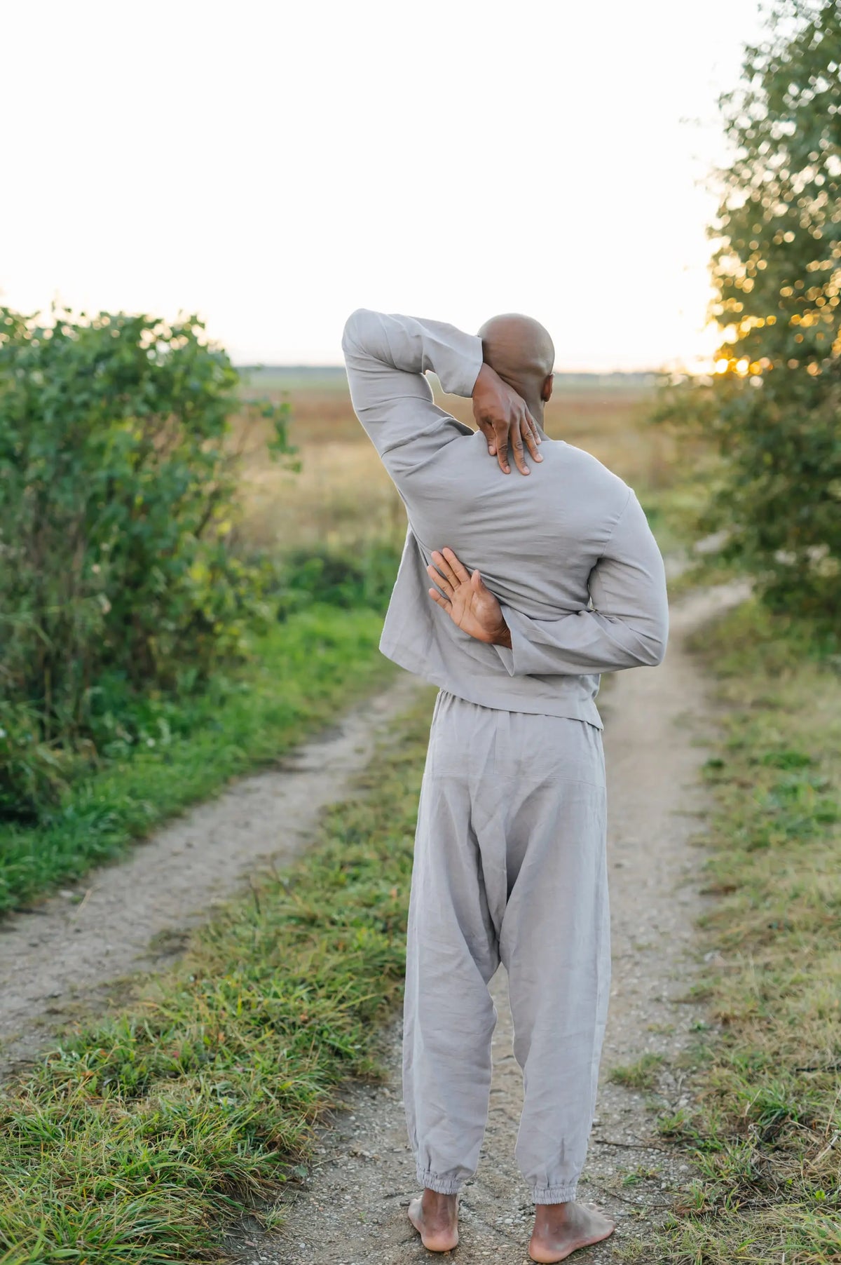 Yogabyxor i linne - Haremsbyxor med dragsko i midjan