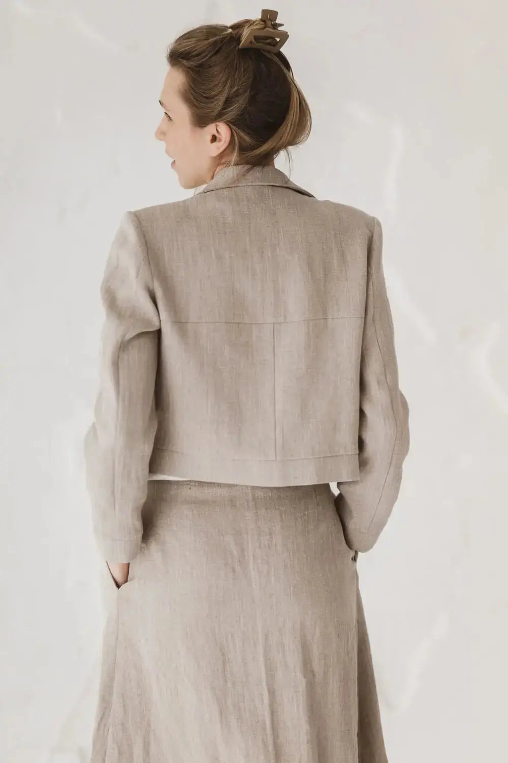 Structured Cropped Linen Blazer — back view