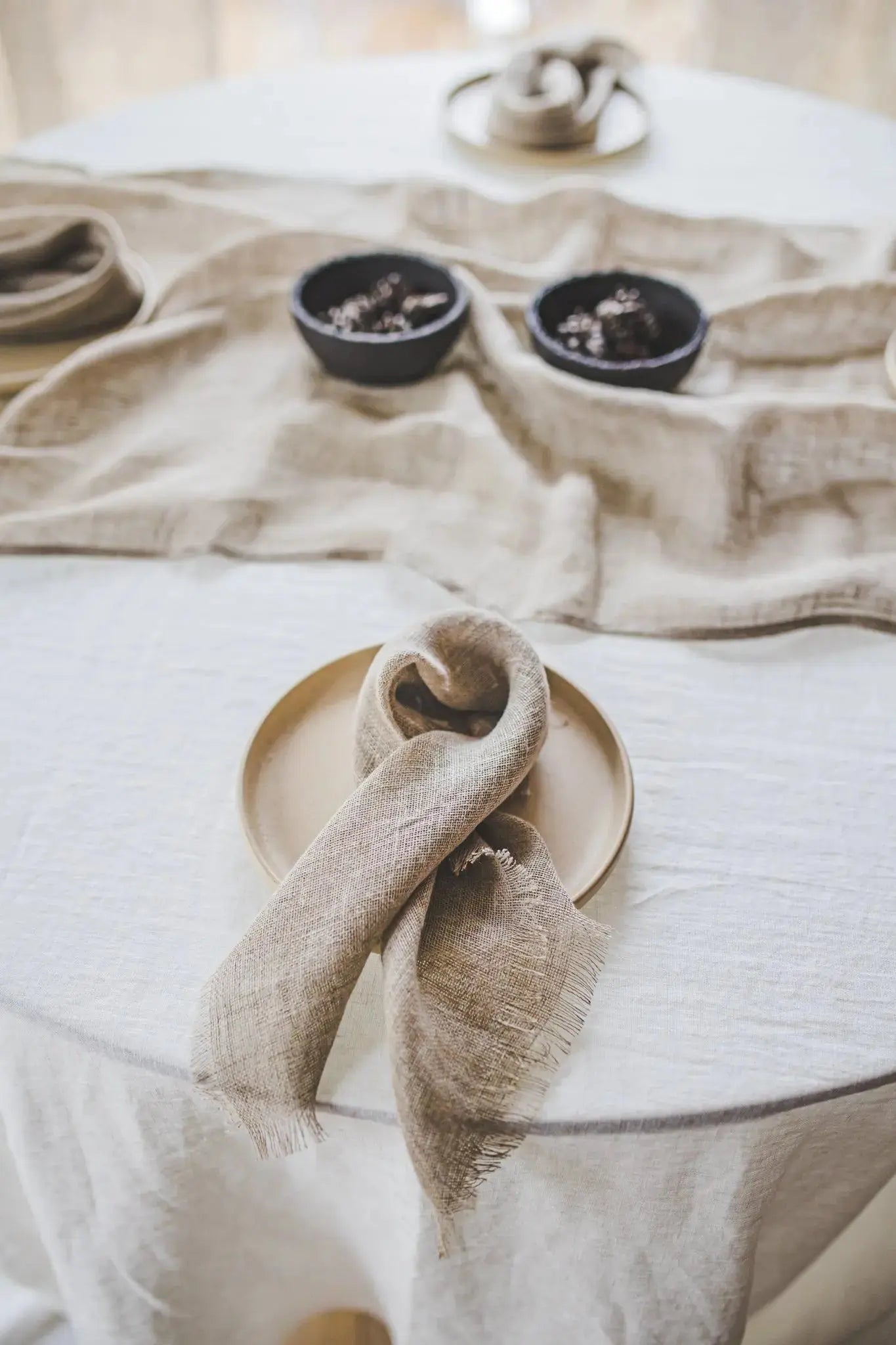 Set of 2 Gauze Linen Raw Edge Napkins In Beige Natural Flax Color - Epic Linen luxury linen