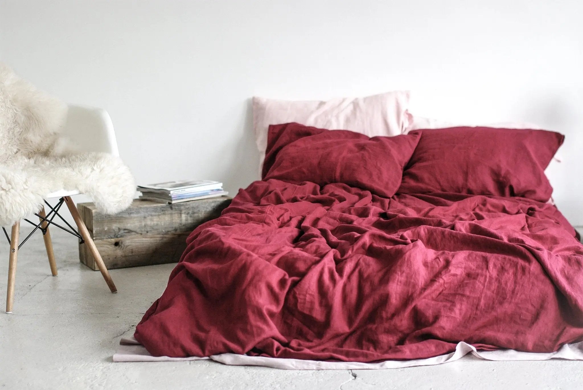 Soft Linen Duvet Cover Dark Cherry Red - Epic Linen luxury linen
